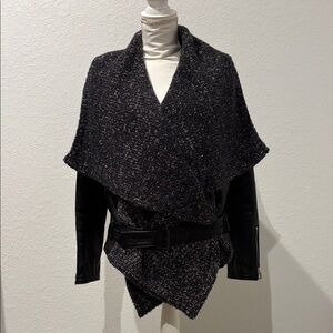 All Saints Charcoal and Black Knit Belted Wrap